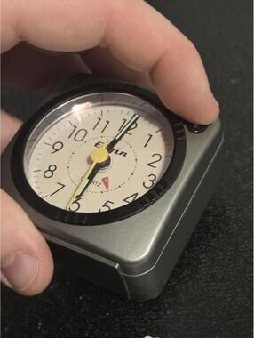 Elgin Quartz Square Travel Alarm Clock Gray Light Snooze Battery Operated